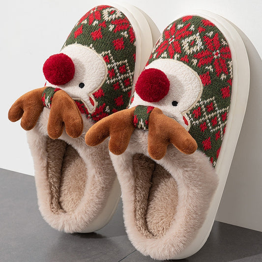 Non-slip Cute Christmas Elk Cotton Slippers