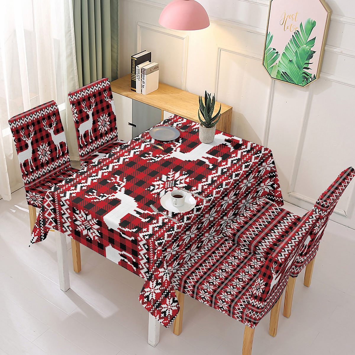 Absorbent Christmas Printed Tablecloth And Chair Cover