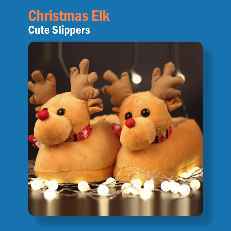 Cute Couple Christmas Elk Slippers