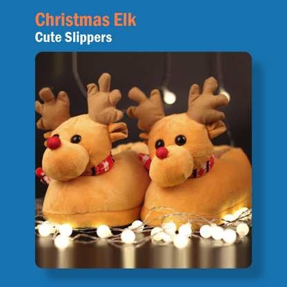 Cute Couple Christmas Elk Slippers