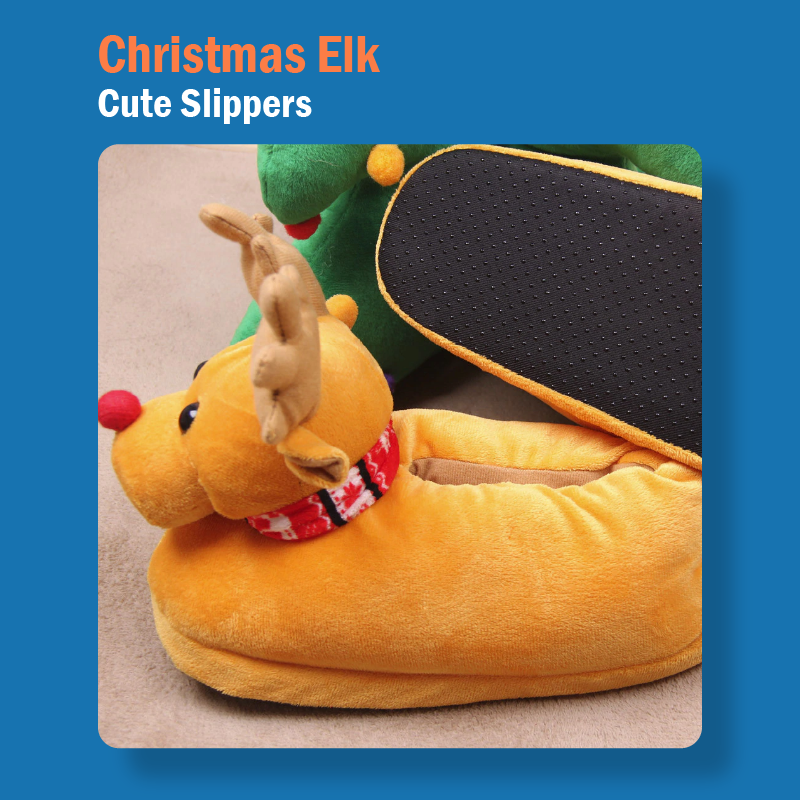 Cute Couple Christmas Elk Slippers