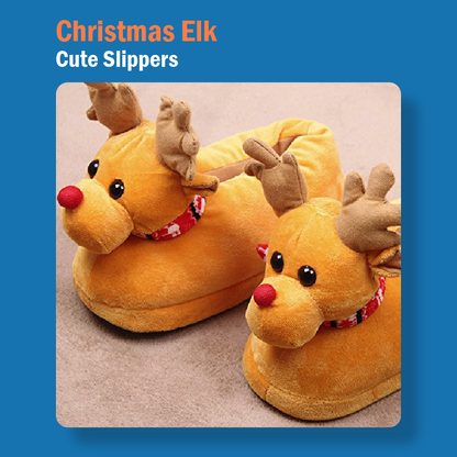 Cute Couple Christmas Elk Slippers