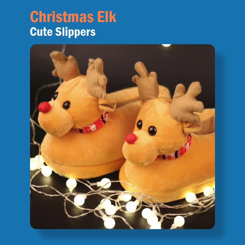 Cute Couple Christmas Elk Slippers