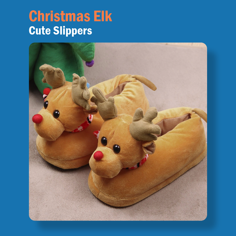 Cute Couple Christmas Elk Slippers