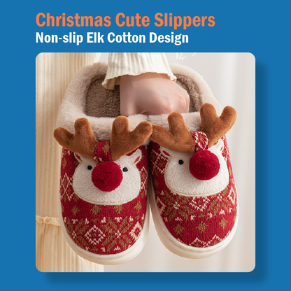 Non-slip Cute Christmas Elk Cotton Slippers