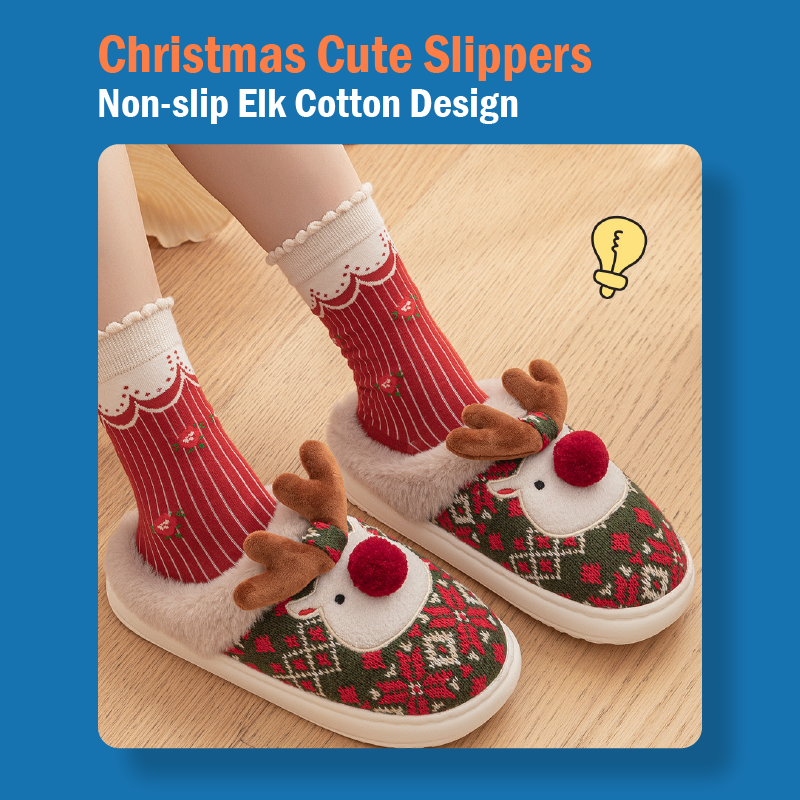 Non-slip Cute Christmas Elk Cotton Slippers