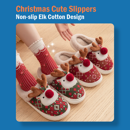 Non-slip Cute Christmas Elk Cotton Slippers