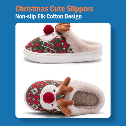 Non-slip Cute Christmas Elk Cotton Slippers