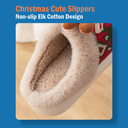 Non-slip Cute Christmas Elk Cotton Slippers