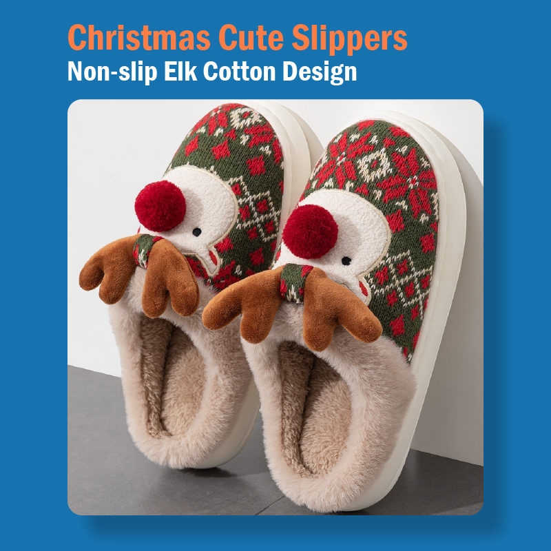 Non-slip Cute Christmas Elk Cotton Slippers