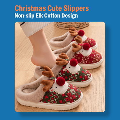 Non-slip Cute Christmas Elk Cotton Slippers