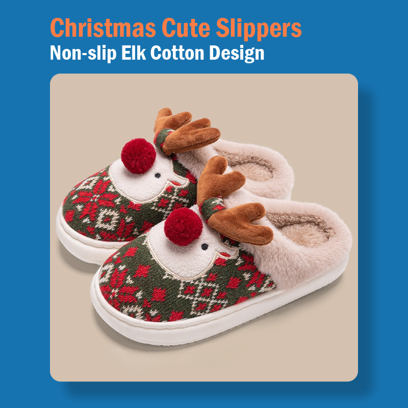 Non-slip Cute Christmas Elk Cotton Slippers