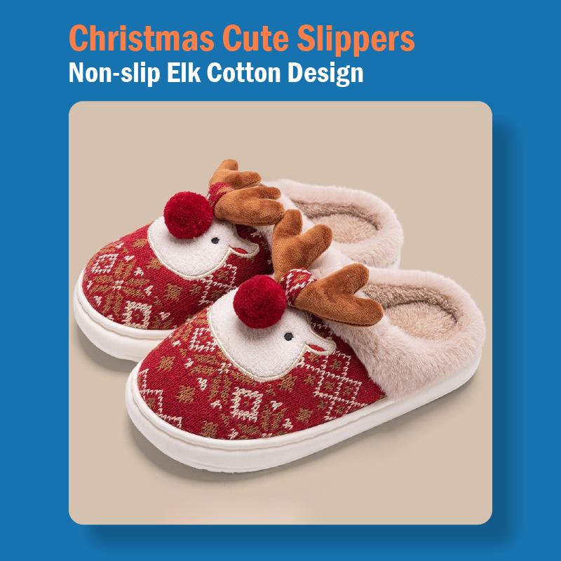 Non-slip Cute Christmas Elk Cotton Slippers